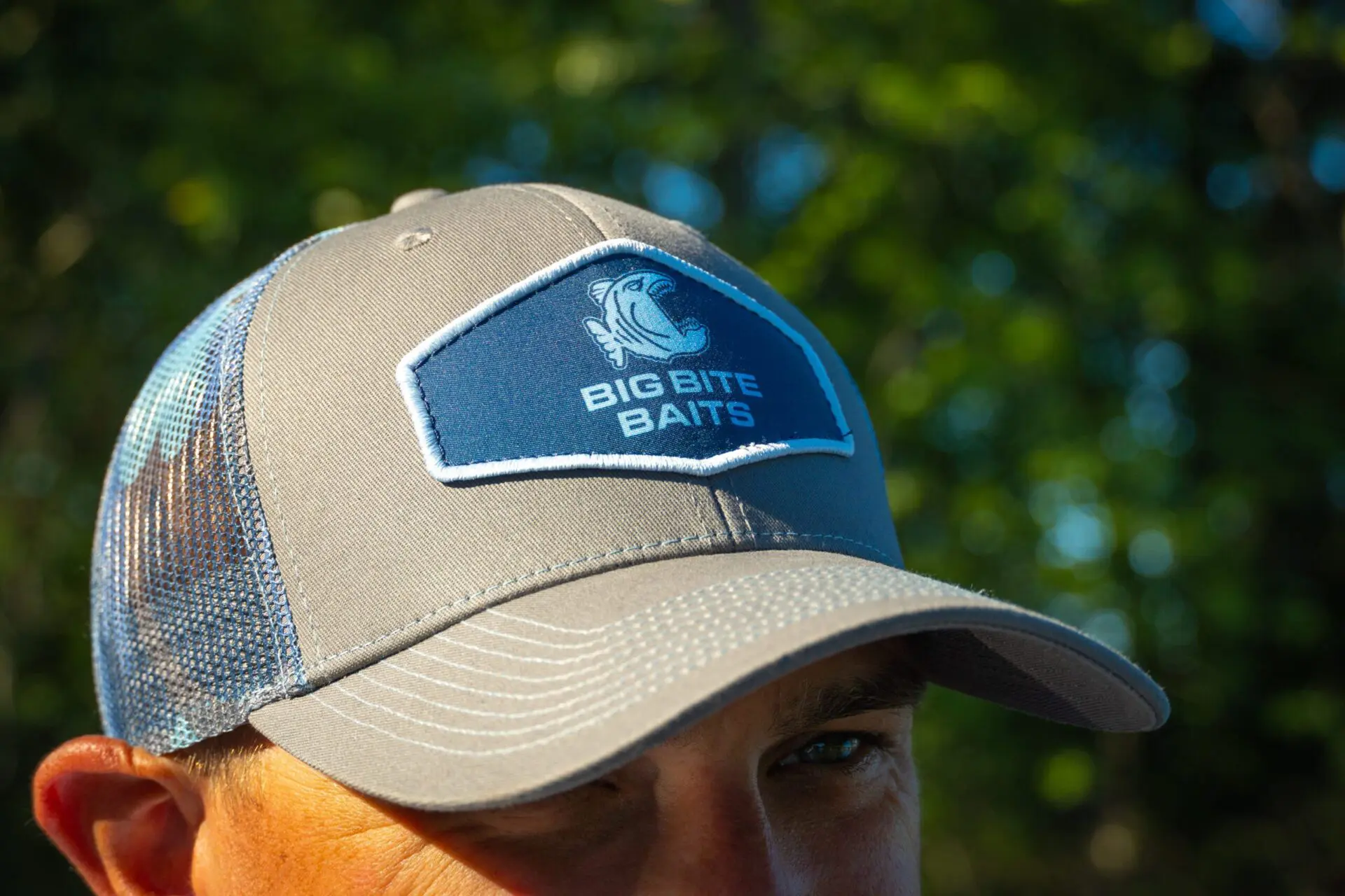 Fishing Lure Bite Me Bait Company Hats Blue Camo Mesh Hat Big Bite
