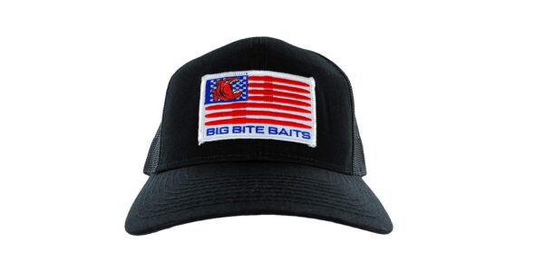 black hat with american flag patch on front