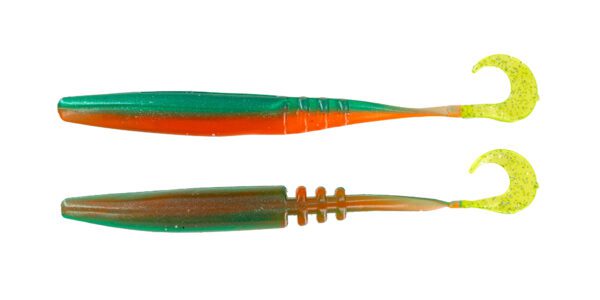 Big bite baits Curly Tail Jointed Jerk Minnow in various colors and pack sizes.